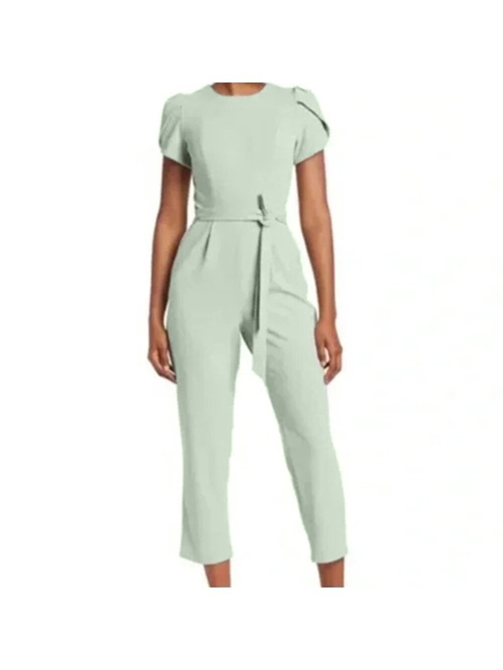 NWT Calvin Klein Jumpsuit Womens Sz 8 Tulip Sleeve In Jadeite Belted Cropped Leg